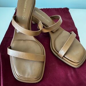 Tamara Mellon tan leather Absolute 40MM strappy sandals 38 7.5 / 8